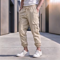 Men's Cotton Linen Blend Cargo Jogger Pants Elastic Waist Drawstring Multi Pockets Casual Breathable Streetwear Trousers for Men