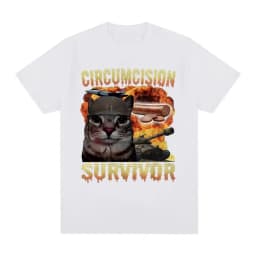 Circumcision Survivor Funny Cat Meme T-shirt Men Women Retro T-shirt Casual Cotton Short Sleeve Summer T-shirt Street Wear