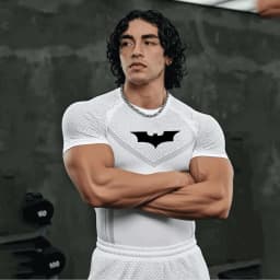 Men's Compression Long Sleeve Shirt Superhero Bat Print Workout Tops Breathable Quick Dry Athletic Base Layer for Gym Running Tr