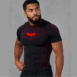 Men's Compression Long Sleeve Shirt Superhero Bat Print Workout Tops Breathable Quick Dry Athletic Base Layer for Gym Running Tr