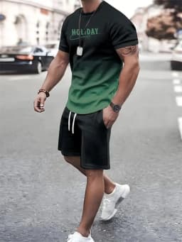2025 New Summer Men's Sportswear, Men's Loose Fashion Clothing, 3D Printed T-Shirt Shorts, Men's Simple Clothing Fashion Set, Li