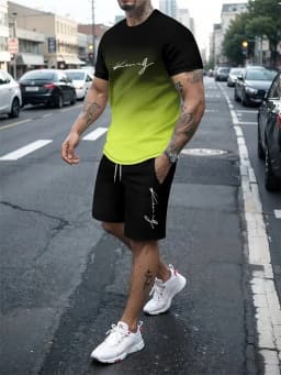 2025 New Summer Men's Sportswear, Men's Loose Fashion Clothing, 3D Printed T-Shirt Shorts, Men's Simple Clothing Fashion Set, Li
