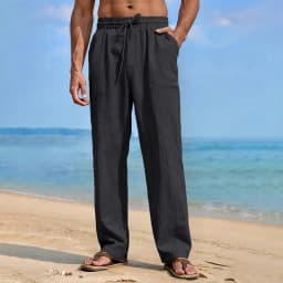 Men's Straight Leg Pants Cotton Linen Breathable Lightweight Solid Color Cozy Long Trousers Hawaiian Vacation Style Pants