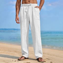 Men's Straight Leg Pants Cotton Linen Breathable Lightweight Solid Color Cozy Long Trousers Hawaiian Vacation Style Pants