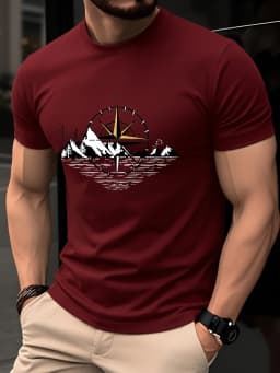 Men's Summer 100% Pure Cotton Casual Loose Black and White Lines Simple Geometric Pattern Round Neck Short Sleeved T-Shirt