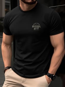 Men's Summer 100% Pure Cotton Casual Loose Black and White Lines Simple Geometric Pattern Round Neck Short Sleeved T-Shirt