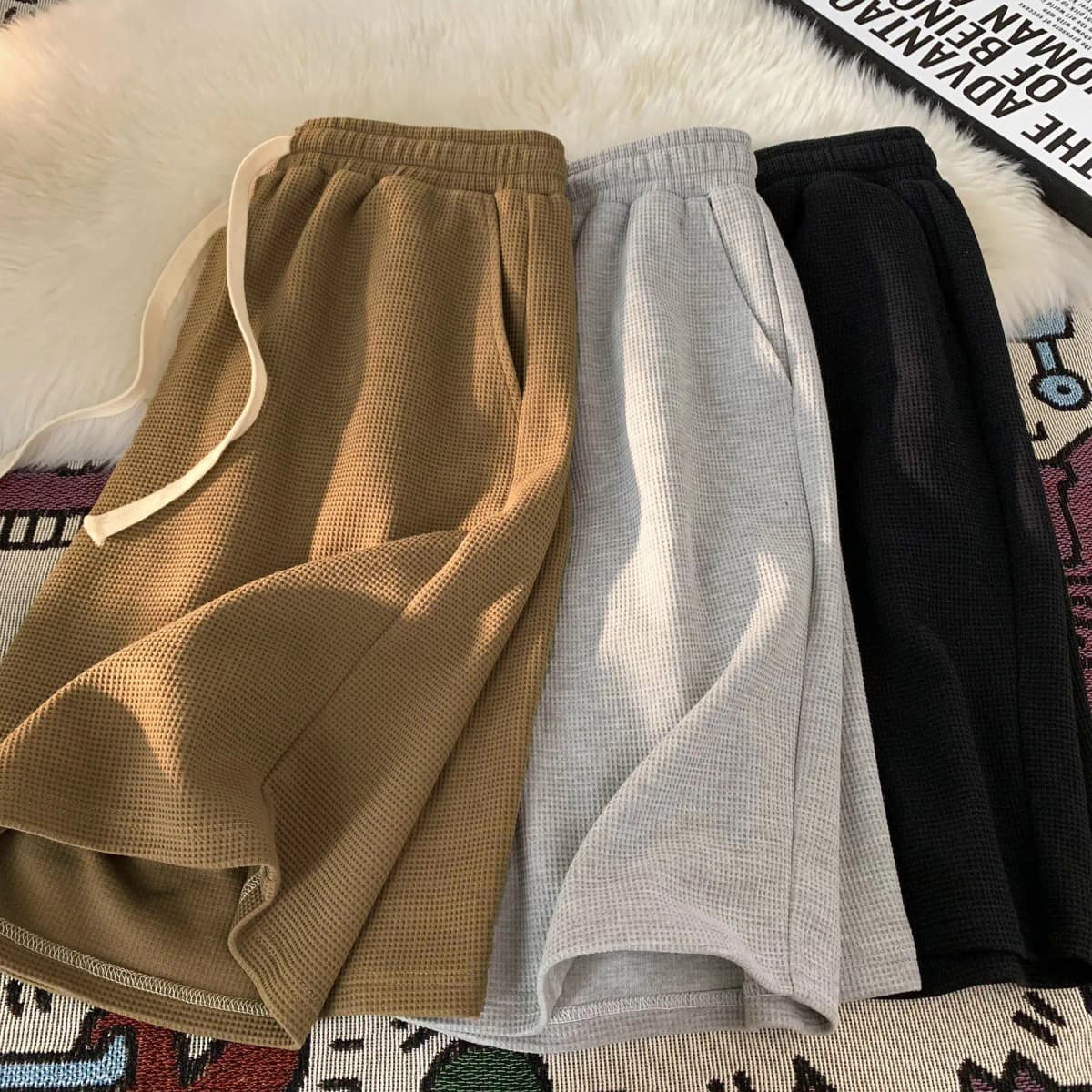 Waffle shorts men's summer thin new loose casual sports fashion brand beach American five-point pants