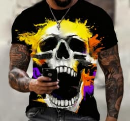 Men's summer 3D printed skull personalized cool print pattern punk rock retro men's trendy cool short sleeved T-shirt