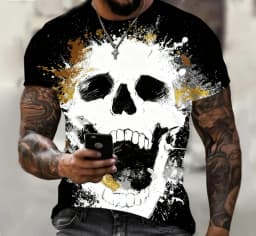 Men's summer 3D printed skull personalized cool print pattern punk rock retro men's trendy cool short sleeved T-shirt