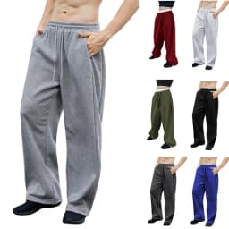 Men's Solid Color Sanitary Winter Pants 2025 Drawstring Waist Straight Wide Leg Loose Fit with Pockets Versatile Sports Trousers