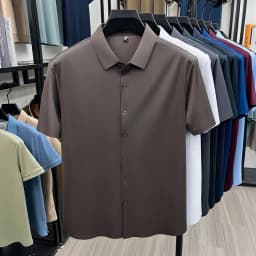 Mens Summer Business Short Sleeved Shirt Seamless Construction High Stretch Easy Care for AllDay Comfort