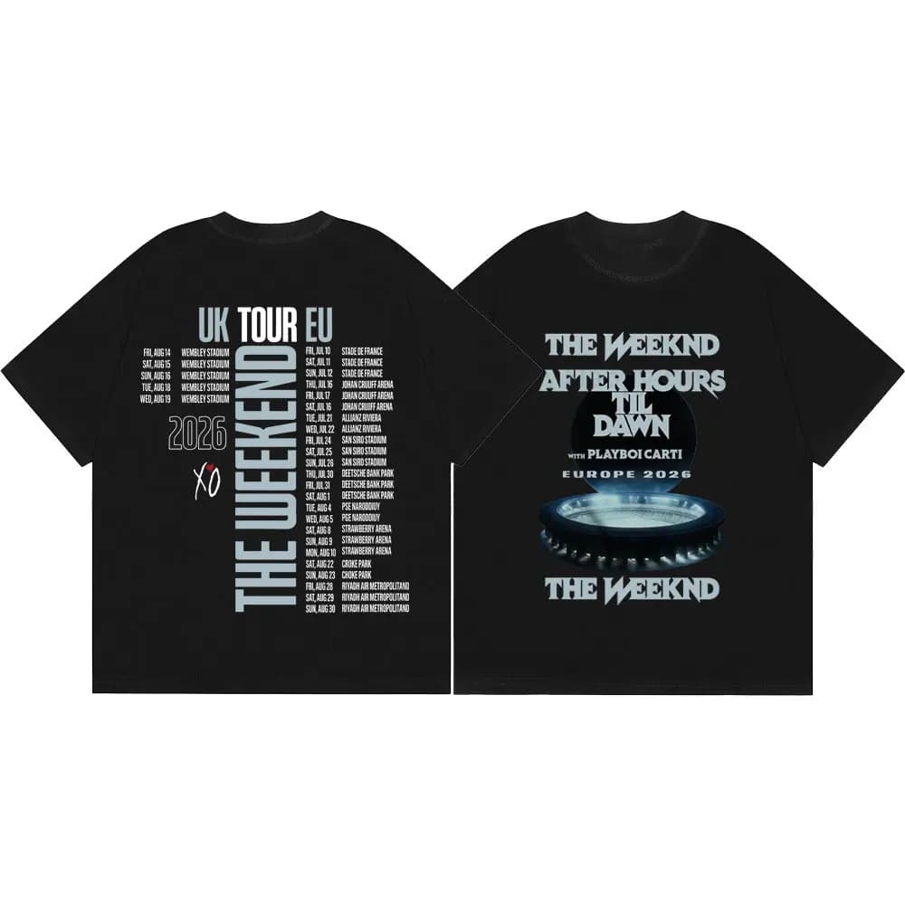 The Weeknd After Hours Til Dawn Tour 2026 Merch T Shirts Fashion Hip Hop Short Sleeve T-shirts Men Women Casual Cotton T-shirt
