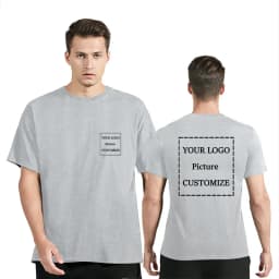 European Size 100% Pure Cotton Custom Men's T-Shirt Front and Back Logo Text Photos, Summer Breathable Short Sleeved Top2025