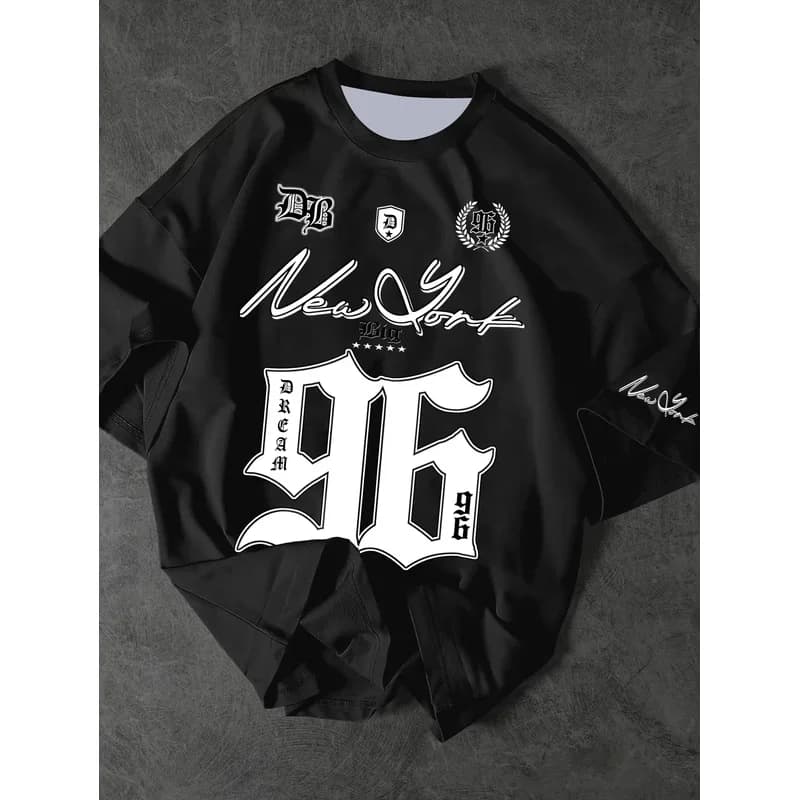 Summer 2025 New Men's New York 96 3d printed digital printed baseball T-shirt, short-sleeved O-neck casual T-shirt, oversized sp