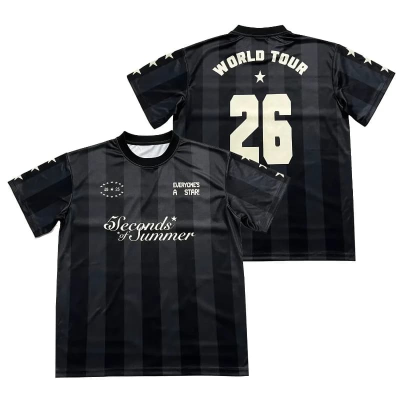 2026 New Unisex 5 Seconds of Summer WORLD TOUR Crew Neck Jersey Breathable Mesh Retro Concert Streetwear Sports Mesh Tee Y2k