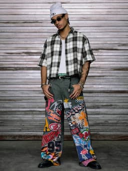 Mens Oversized Checkered Short Sleeve Shirts, Classic Black White Grid Plaid Lapel Casual Button Up Shirt Hip Hop Vintage Daily