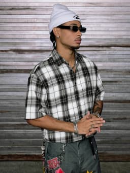 Mens Oversized Checkered Short Sleeve Shirts, Classic Black White Grid Plaid Lapel Casual Button Up Shirt Hip Hop Vintage Daily