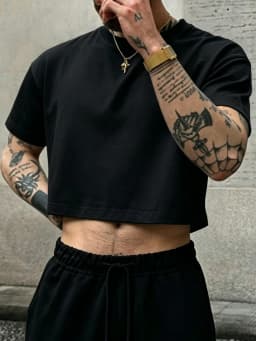 S-3XL New Solid Short Sleeve Mens Black White Crop Top Casual Loose T-Shirt Street Sport Tops Summer Cotton Trendy Clothing
