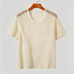 Men Hollow Out Crochet Knit T Shirt Round Neck Short Sleeve See Through Mesh Top Breathable Vintage Beach Party Casual Tee S-2XL