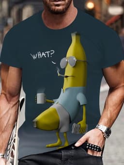 Funny Men's T-Shirt Watermelon Graphic Tee Fruit 3D Print O-Neck Short Sleeve Loose Big Belly Illusion Novelty Casual Top