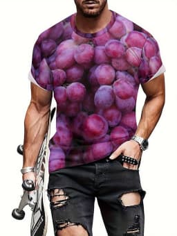 Funny Men's T-Shirt Watermelon Graphic Tee Fruit 3D Print O-Neck Short Sleeve Loose Big Belly Illusion Novelty Casual Top