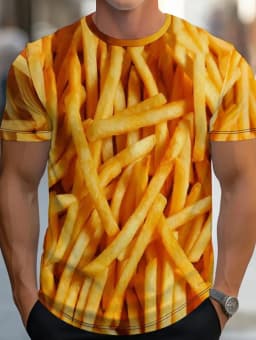 Funny Men's T-Shirt Watermelon Graphic Tee Fruit 3D Print O-Neck Short Sleeve Loose Big Belly Illusion Novelty Casual Top