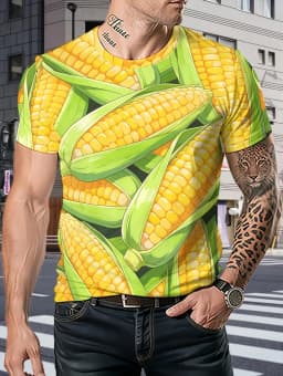 Funny Men's T-Shirt Watermelon Graphic Tee Fruit 3D Print O-Neck Short Sleeve Loose Big Belly Illusion Novelty Casual Top
