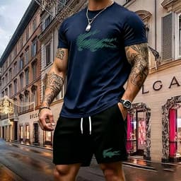 Summer Men's Quick Dry Casual Short Sleeve T-Shirt And Shorts Set City Street Fashion Running Sports 2-Piece Suit