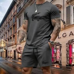 Summer Men's Quick Dry Casual Short Sleeve T-Shirt And Shorts Set City Street Fashion Running Sports 2-Piece Suit