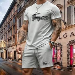 Summer Men's Quick Dry Casual Short Sleeve T-Shirt And Shorts Set City Street Fashion Running Sports 2-Piece Suit