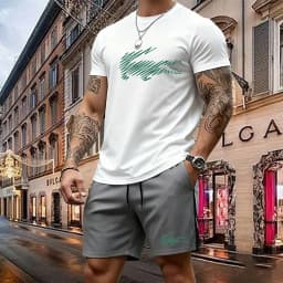 Summer Men's Quick Dry Casual Short Sleeve T-Shirt And Shorts Set City Street Fashion Running Sports 2-Piece Suit