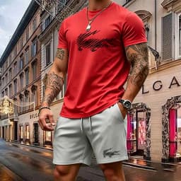 Summer Men's Quick Dry Casual Short Sleeve T-Shirt And Shorts Set City Street Fashion Running Sports 2-Piece Suit