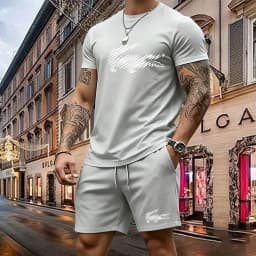 Summer Men's Quick Dry Casual Short Sleeve T-Shirt And Shorts Set City Street Fashion Running Sports 2-Piece Suit