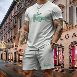 Summer Men's Quick Dry Casual Short Sleeve T-Shirt And Shorts Set City Street Fashion Running Sports 2-Piece Suit