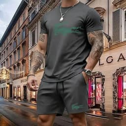 Summer Men's Quick Dry Casual Short Sleeve T-Shirt And Shorts Set City Street Fashion Running Sports 2-Piece Suit