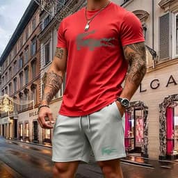 Summer Men's Quick Dry Casual Short Sleeve T-Shirt And Shorts Set City Street Fashion Running Sports 2-Piece Suit