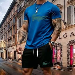 Summer Men's Quick Dry Casual Short Sleeve T-Shirt And Shorts Set City Street Fashion Running Sports 2-Piece Suit
