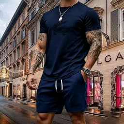 Summer Men's Quick Dry Casual Short Sleeve T-Shirt And Shorts Set City Street Fashion Running Sports 2-Piece Suit