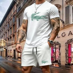 Summer Men's Quick Dry Casual Short Sleeve T-Shirt And Shorts Set City Street Fashion Running Sports 2-Piece Suit
