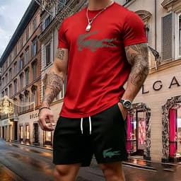 Summer Men's Quick Dry Casual Short Sleeve T-Shirt And Shorts Set City Street Fashion Running Sports 2-Piece Suit