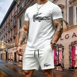 Summer Men's Quick Dry Casual Short Sleeve T-Shirt And Shorts Set City Street Fashion Running Sports 2-Piece Suit