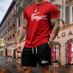 Summer Men's Quick Dry Casual Short Sleeve T-Shirt And Shorts Set City Street Fashion Running Sports 2-Piece Suit