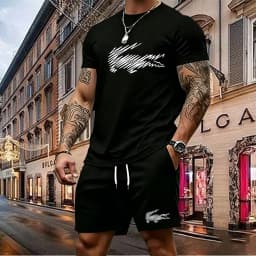 Summer Men's Quick Dry Casual Short Sleeve T-Shirt And Shorts Set City Street Fashion Running Sports 2-Piece Suit