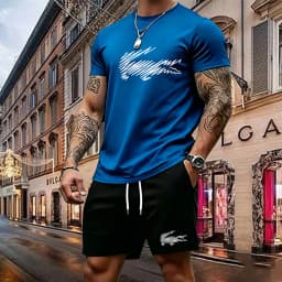 Summer Men's Quick Dry Casual Short Sleeve T-Shirt And Shorts Set City Street Fashion Running Sports 2-Piece Suit