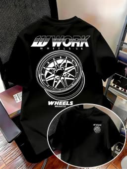 Men's T-shirt with Work Wheel Pattern Print Short Sleeve T-shirt Casual JDM Automobile Culture Shirt Summer Style men clothing