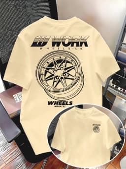 Men's T-shirt with Work Wheel Pattern Print Short Sleeve T-shirt Casual JDM Automobile Culture Shirt Summer Style men clothing