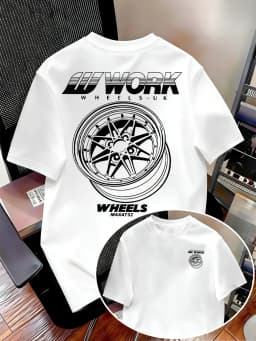 Men's T-shirt with Work Wheel Pattern Print Short Sleeve T-shirt Casual JDM Automobile Culture Shirt Summer Style men clothing