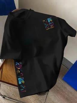 Men's 100% Cotton Graffiti Rainbow Letter Pattern T-Shirt Summer Casual Fashion Short-Sleeve T-Shirt Street Style Crew Neck Top