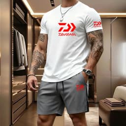 2026 Summer Men's Short Sleeved T-shirt Drawstring Shorts Set Breathable Outdoor Sports Set Men's Daily Fishing Suit