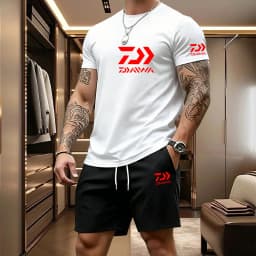 2026 Summer Men's Short Sleeved T-shirt Drawstring Shorts Set Breathable Outdoor Sports Set Men's Daily Fishing Suit